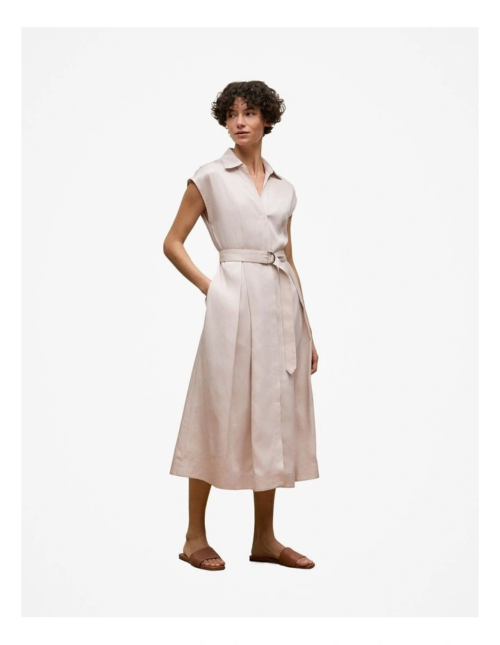 Soft Pleat Belted Dress in Stone image 4