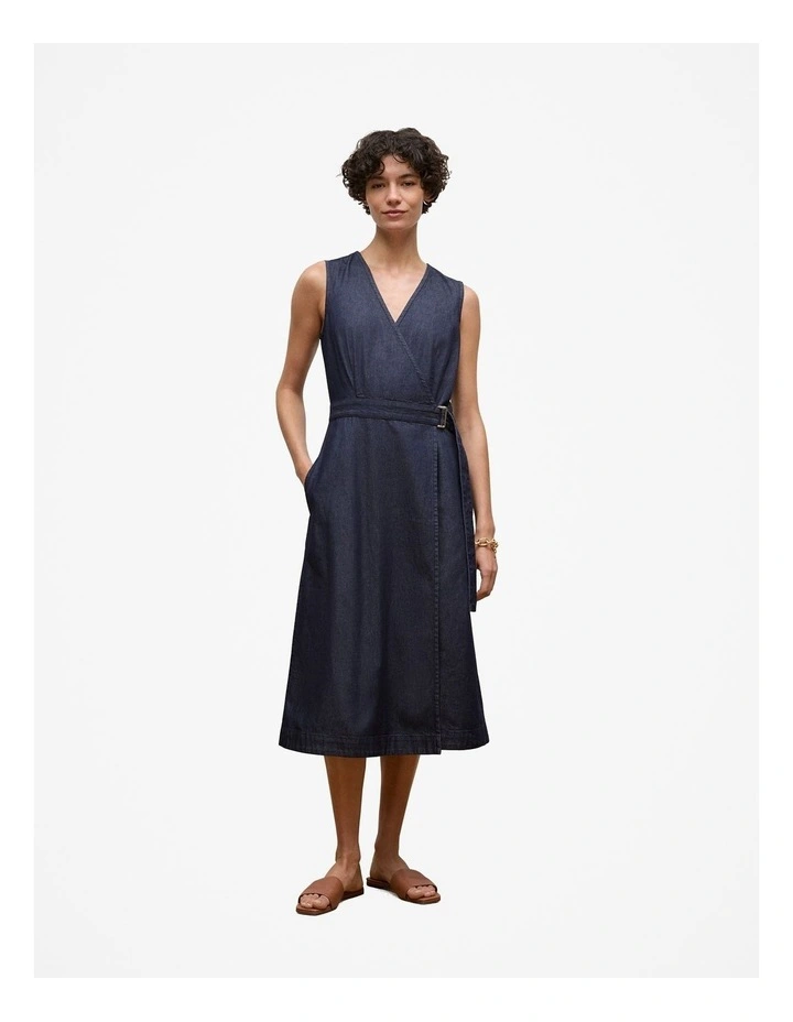 Denim Sleeveless Wrap Dress in Indigo Rinse image 3