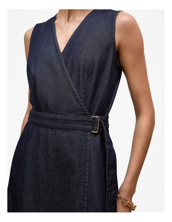 Denim Sleeveless Wrap Dress in Indigo Rinse image 4