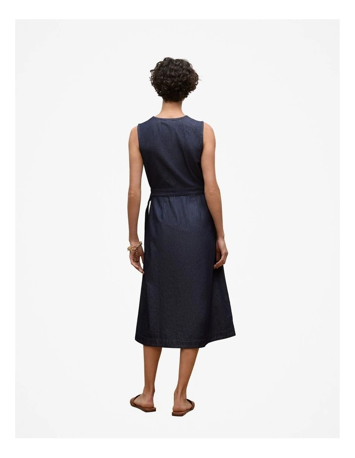 Denim Sleeveless Wrap Dress in Indigo Rinse image 5