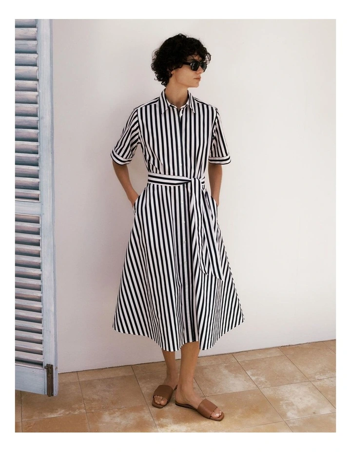 Cotton Poplin Stripe Shirt Dress in Night Sky image 1