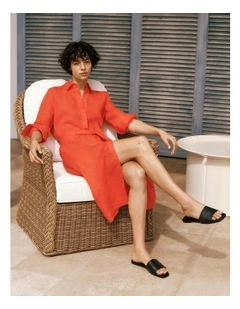 Delave Linen Long Sleeve Shirt Dress in Fiesta Red