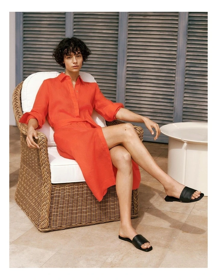 Delave Linen Long Sleeve Shirt Dress in Fiesta Red image 1