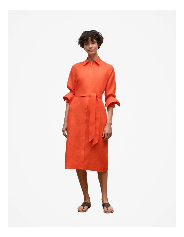 Delave Linen Long Sleeve Shirt Dress in Fiesta Red image 3