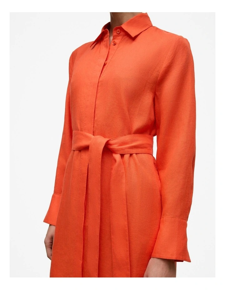 Delave Linen Long Sleeve Shirt Dress in Fiesta Red image 4