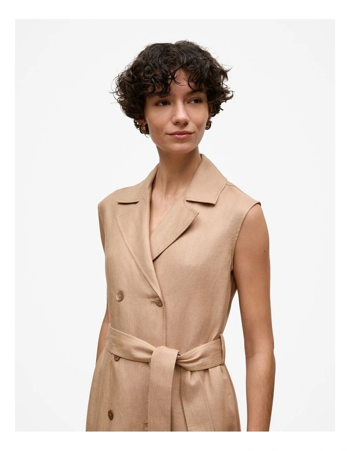 Linen Twill Sleeveless Trench Dress in Light Camel image 4