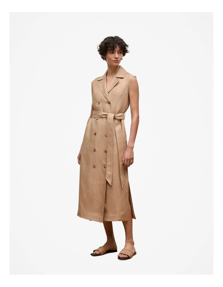 Linen Twill Sleeveless Trench Dress in Light Camel image 5