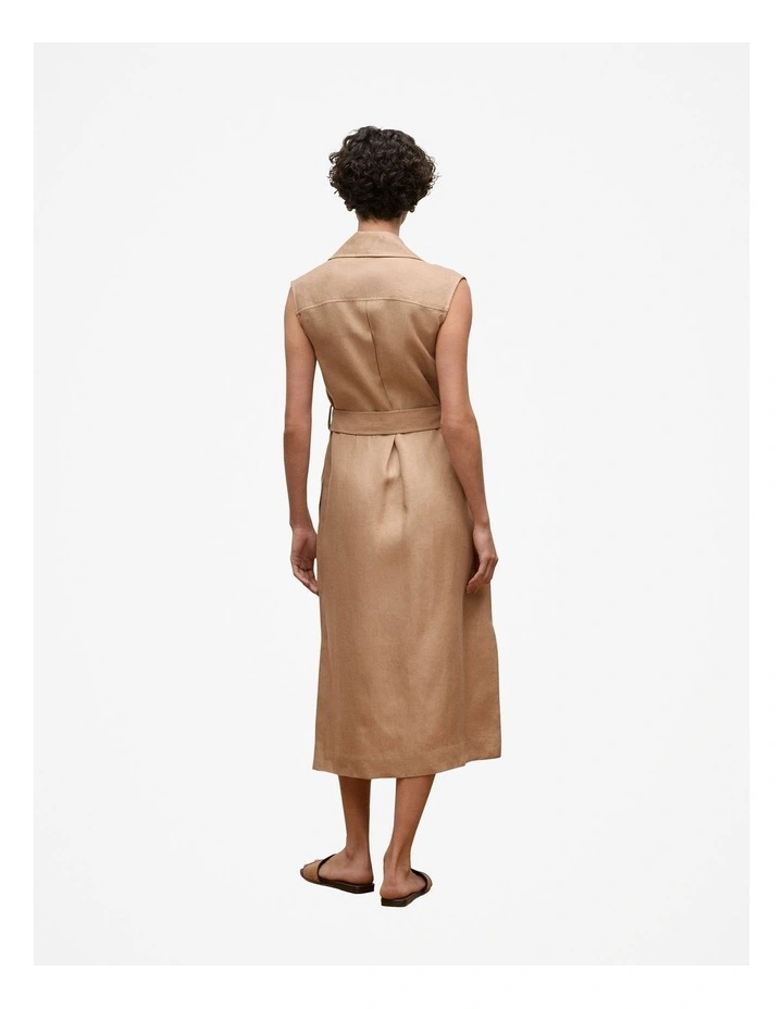 Linen Twill Sleeveless Trench Dress in Light Camel image 6