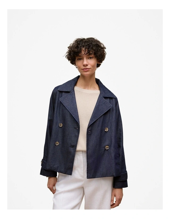 Denim Cropped Trench in Indigo Rinse image 1