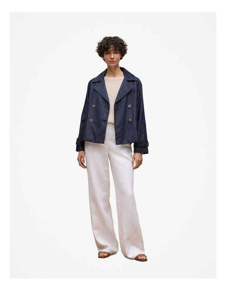 Denim Cropped Trench in Indigo Rinse image 2