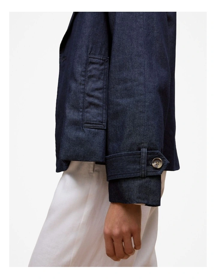 Denim Cropped Trench in Indigo Rinse image 3