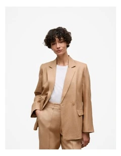 Linen Twill Double Breasted Blazer in Light Camel