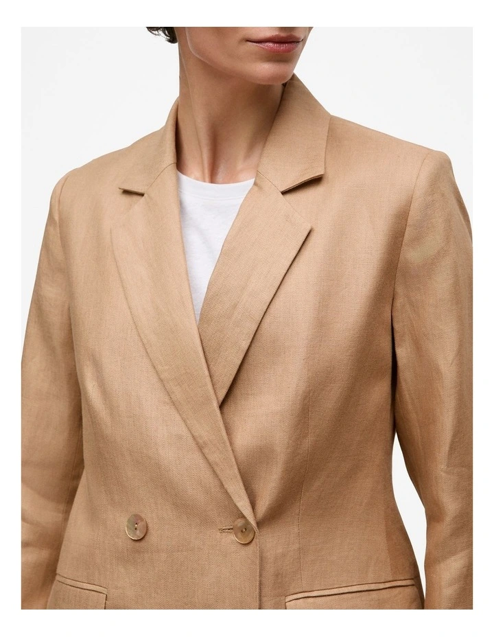Linen Twill Double Breasted Blazer in Light Camel image 3