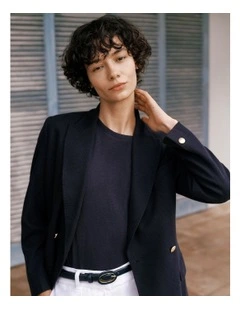 Pique Blend Double Breasted Blazer in Night Sky