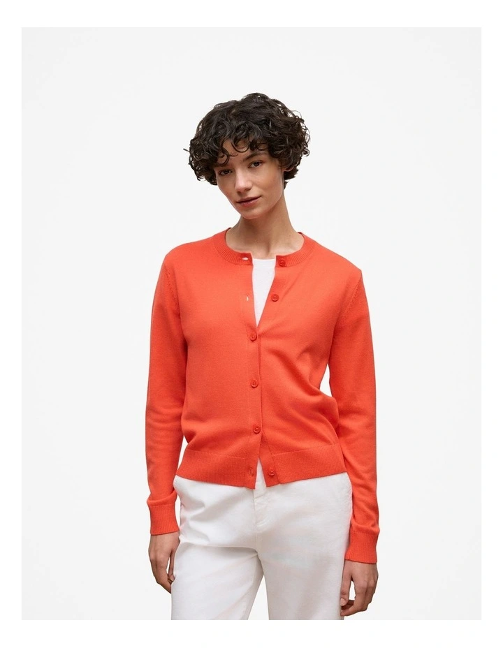 Merino Classic Crew Cardigan in Fiesta Red image 1