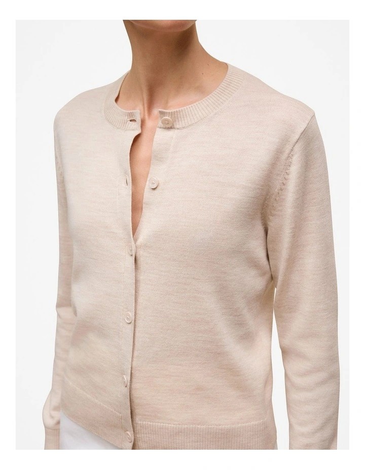 Merino Classic Crew Cardigan in Oat Marle image 3