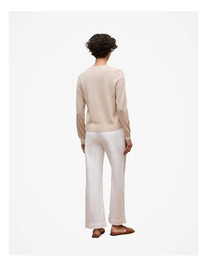 Merino Classic Crew Cardigan in Oat Marle image 4