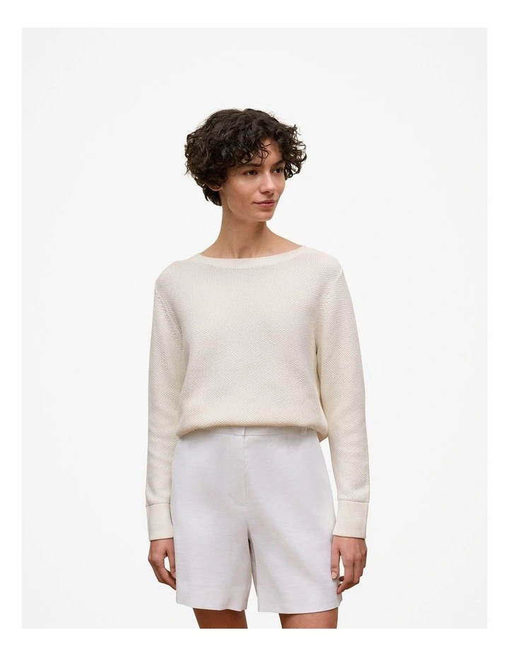 Cotton Linen Boatneck Knit in White image 1