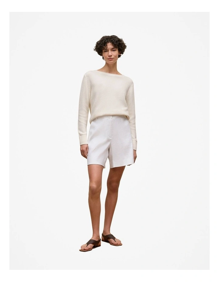 Cotton Linen Boatneck Knit in White image 2