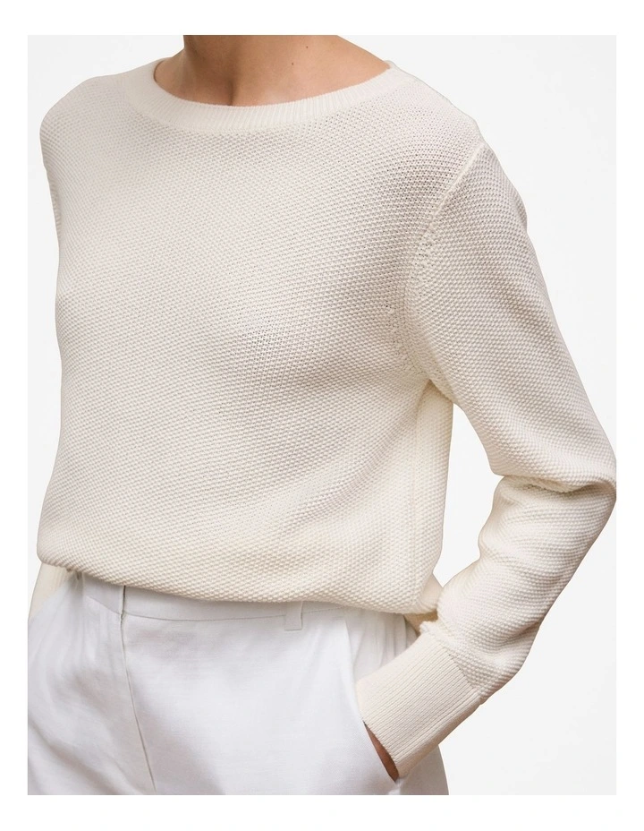 Cotton Linen Boatneck Knit in White image 3
