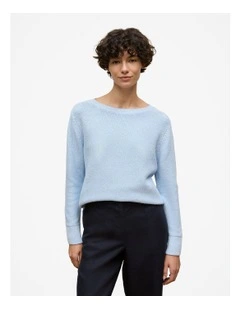 Cotton Linen Boatneck Knit Jumper in Sky