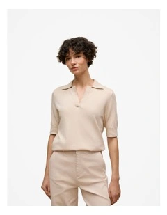 Cotton Cashmere Short Sleeve Polo in Camel