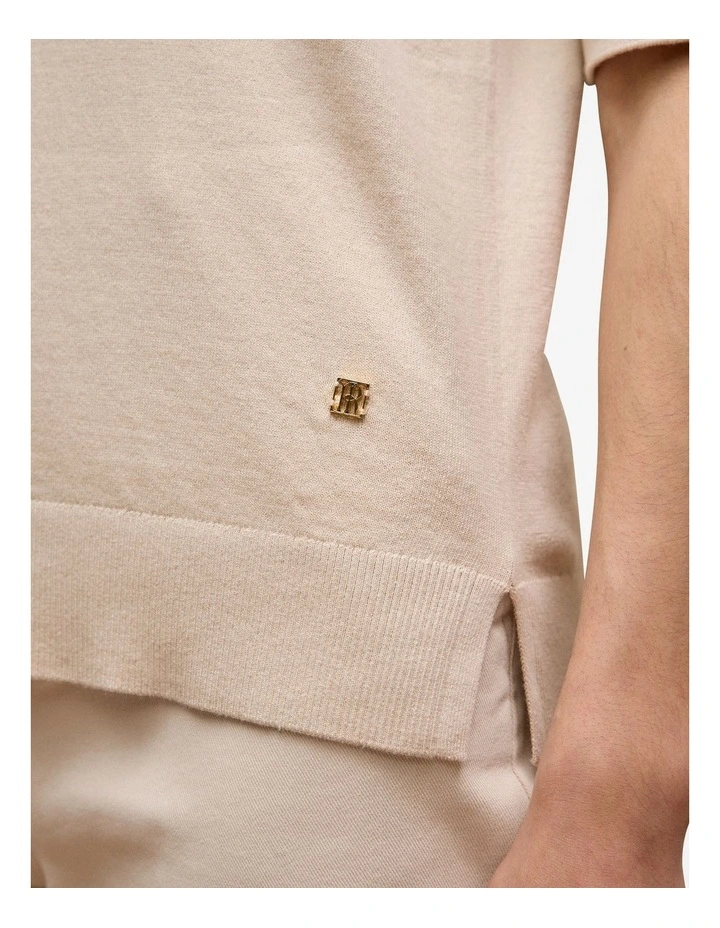 Cotton Cashmere Short Sleeve Polo in Camel image 3