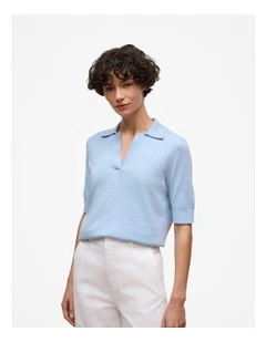 Cotton Cashmere Short Sleeve Polo in Soft Blue