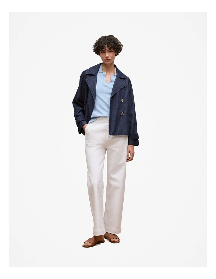 Cotton Cashmere Short Sleeve Polo in Soft Blue image 2