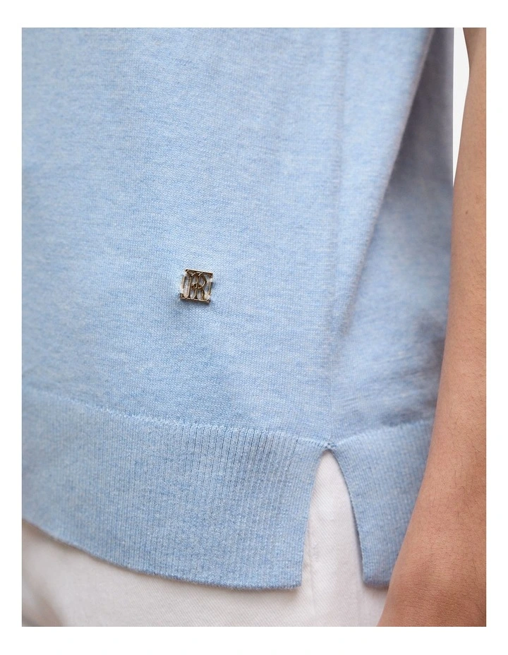 Cotton Cashmere Short Sleeve Polo in Soft Blue image 3