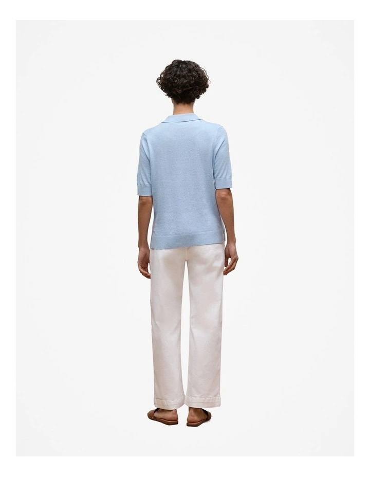 Cotton Cashmere Short Sleeve Polo in Soft Blue image 4