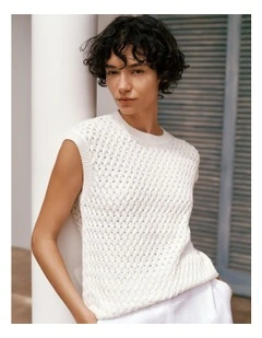 Cotton Knit Sleeveless Tunic in White