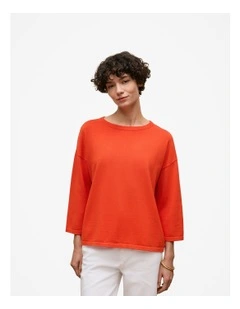 Cotton Silk Crew Knit Jumper in Fiesta Red