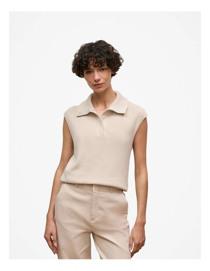 Cotton Cashmere Button Mock Knit in Stone image 1