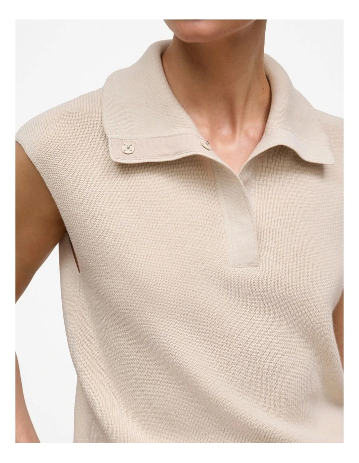 Cotton Cashmere Button Mock Knit in Stone image 3