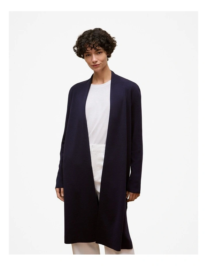 Merino Longline Cardigan in Navy image 1
