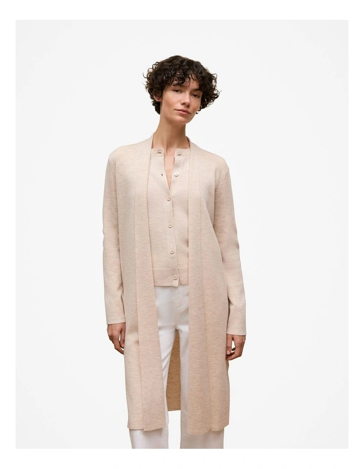 Merino Longline Cardigan in Oat Marle image 1