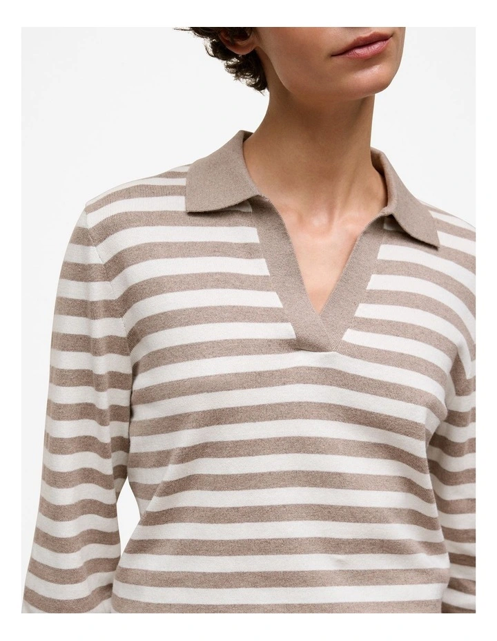 Cotton Cashmere Stripe Knit Polo in Cinder image 3