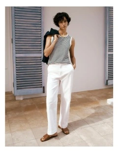 Australian Cotton Blend Denim Tailored Pant in White