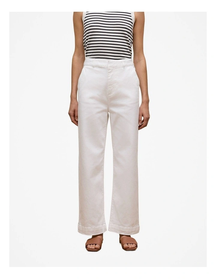 Australian Cotton Blend Denim Tailored Pant in White image 2