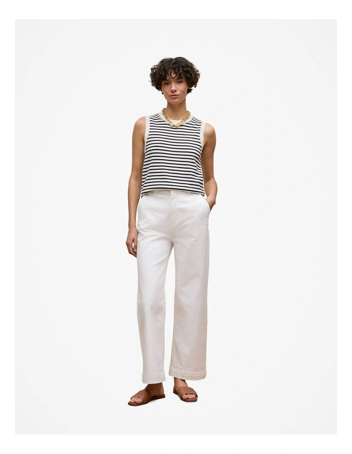 Australian Cotton Blend Denim Tailored Pant in White image 3