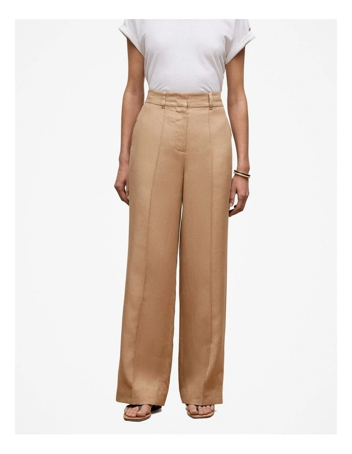 Linen Pintucked Pant in Light Camel image 1