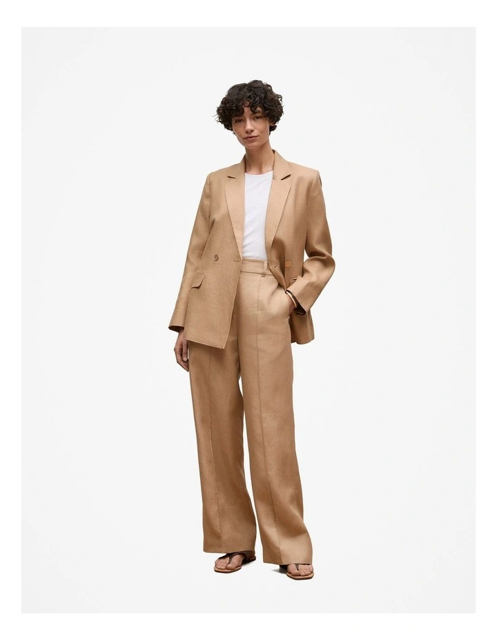 Linen Pintucked Pant in Light Camel image 2