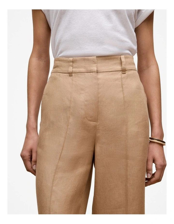 Linen Pintucked Pant in Light Camel image 3