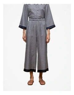 Silk Stripe Cropped Pant in Night Sky