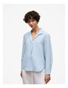 Yarn Dyed Linen Popover Shirt in Soft Blue