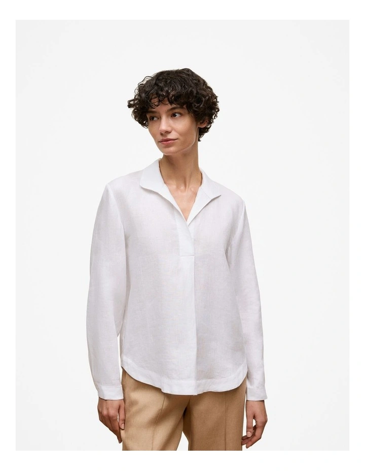 Linen Popover Shirt in White image 1