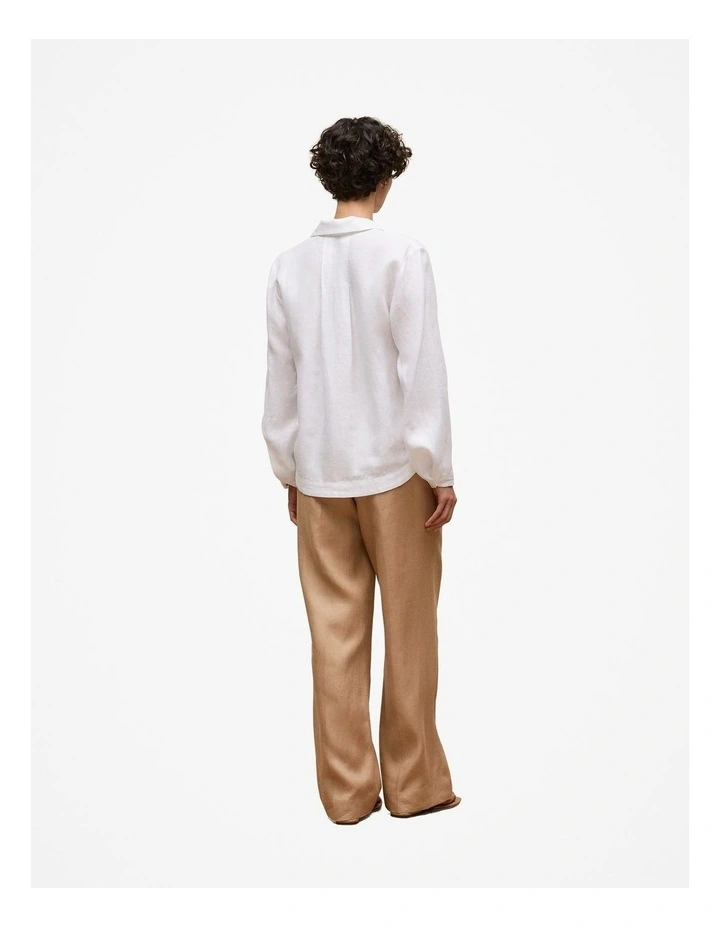 Linen Popover Shirt in White image 4