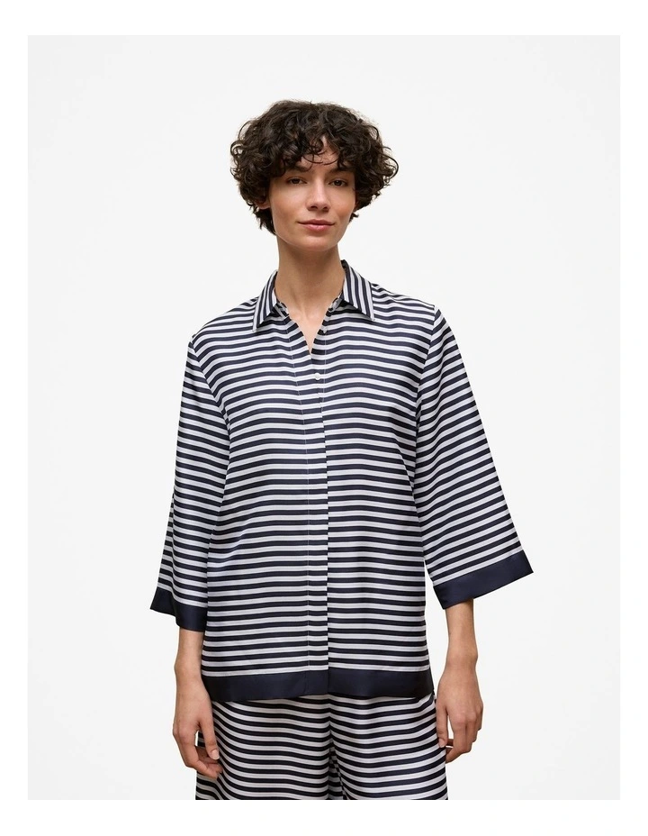 Silk Twill Stripe Shirt in Night Sky image 1