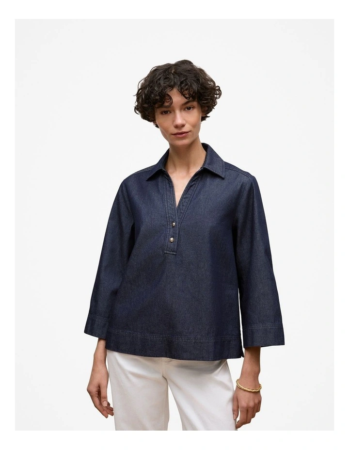 Denim Popover Shirt in Indigo Rinse image 2